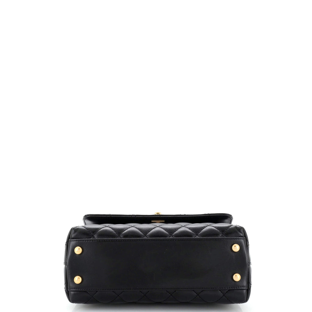 Coco Top Handle Bag Quilted Calfskin with Logo Metal Handle Mini