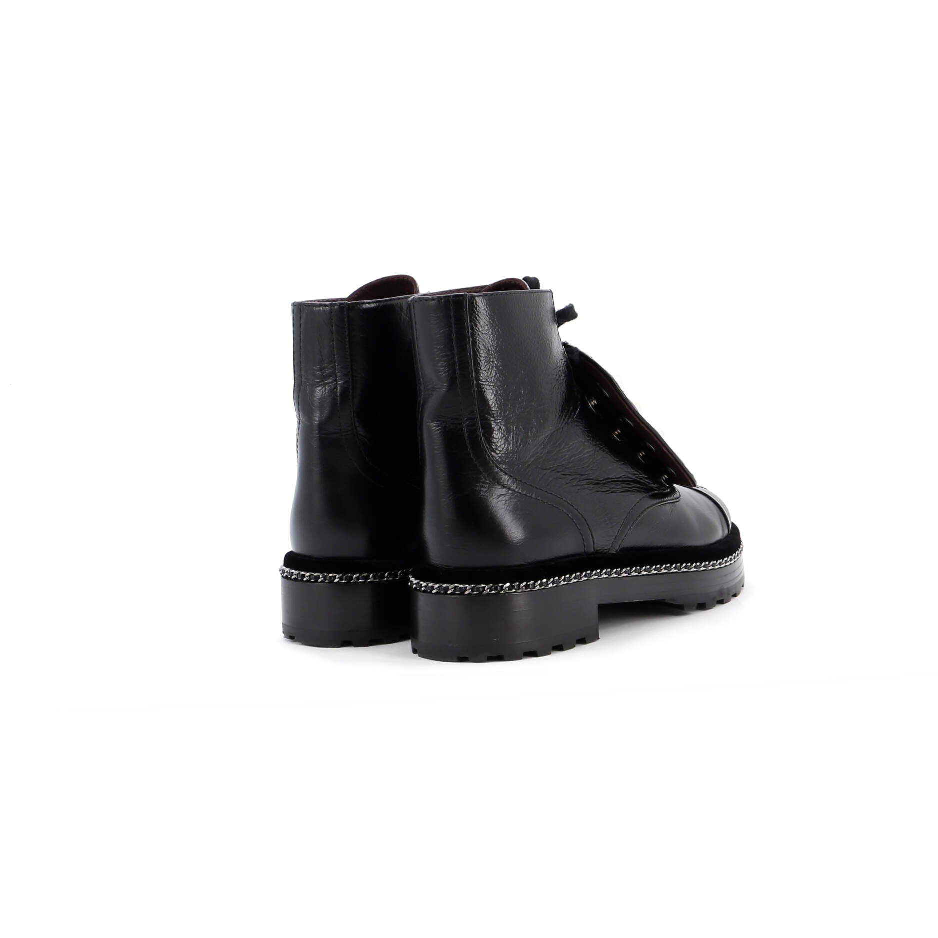 Women's Cap Toe CC Chain Around Pearl Combat Boots Leather