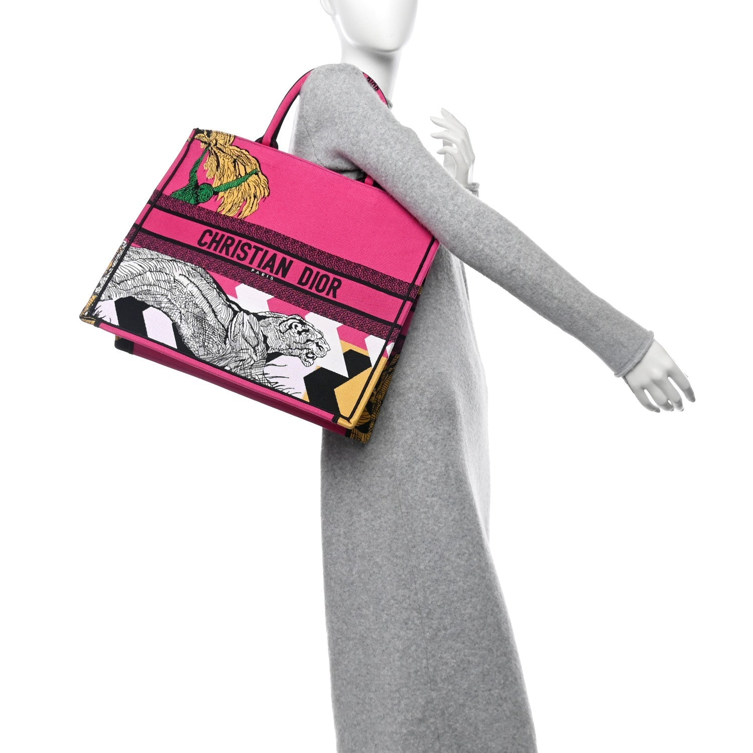 Canvas Embroidered Large Jungle Pop Book Tote Fuchsia Multicolor