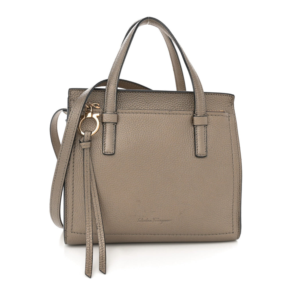 Metallic Hammered Calfskin Double Handle Small Amy Tote Graphite