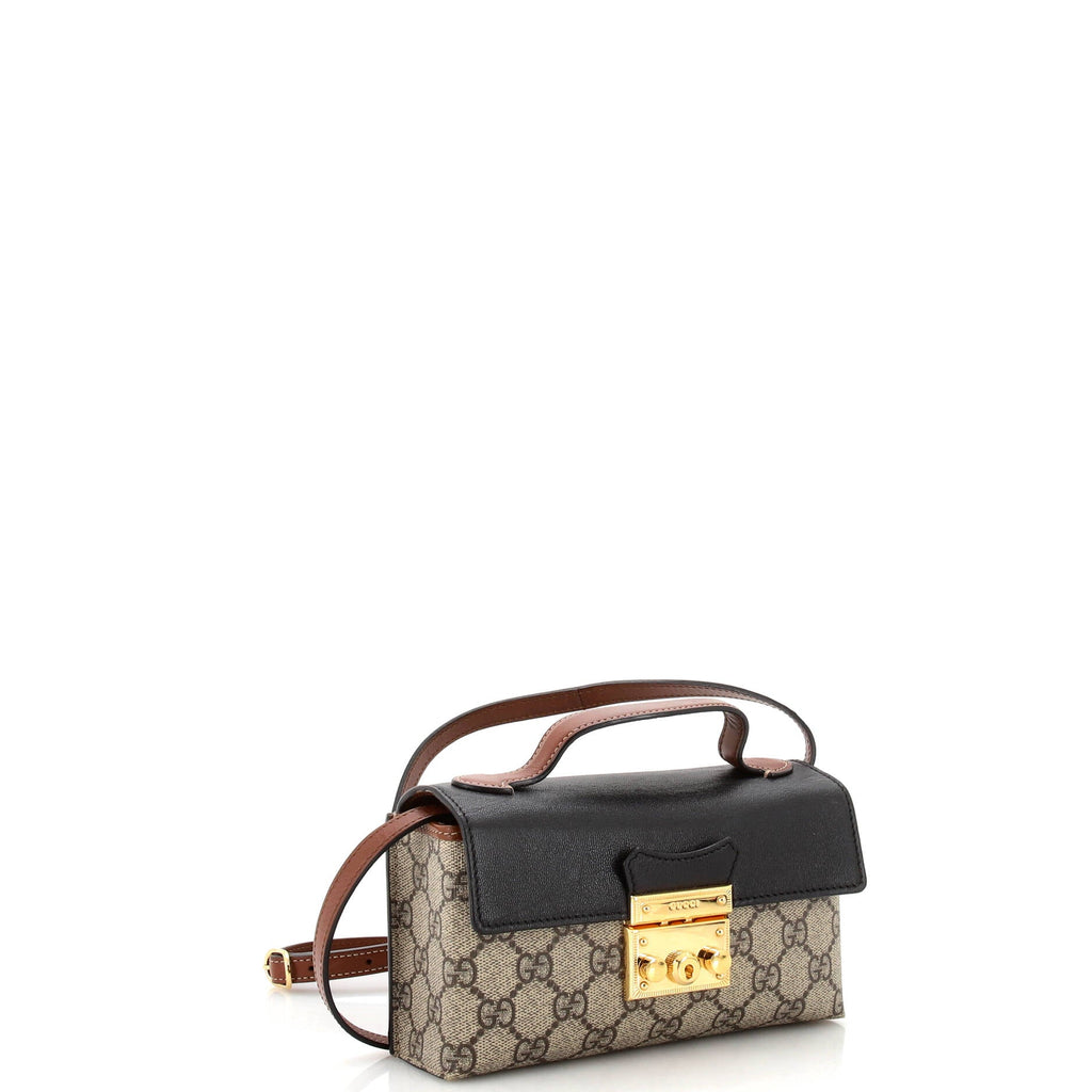 Padlock Top Handle Bag GG Coated Canvas and Leather Mini