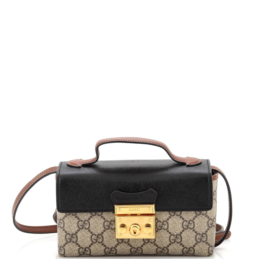 Padlock Top Handle Bag GG Coated Canvas and Leather Mini
