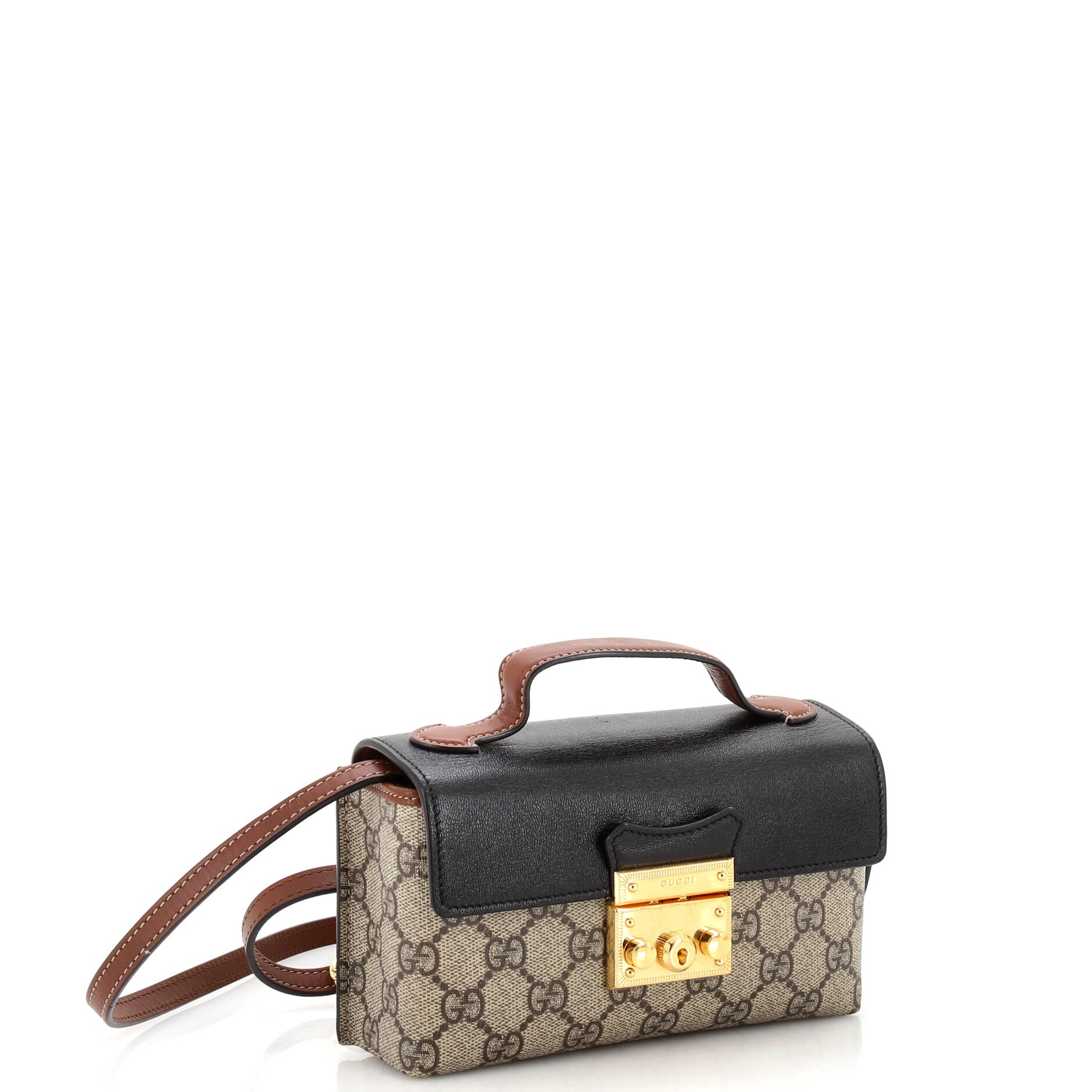 Padlock Top Handle Bag GG Coated Canvas and Leather Mini