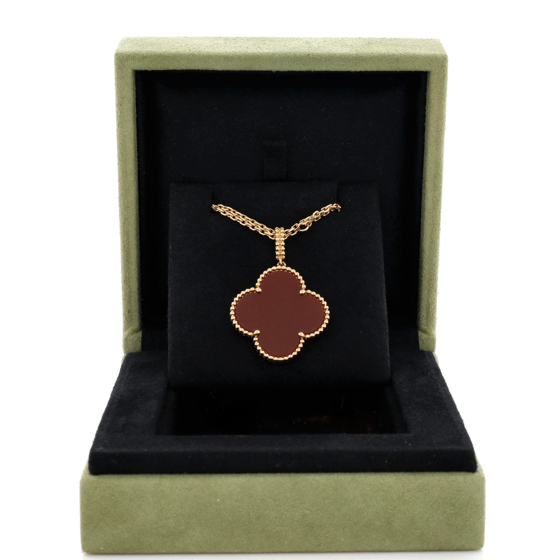 Magic Alhambra Pendant Long Necklace 18K Yellow Gold and Carnelian