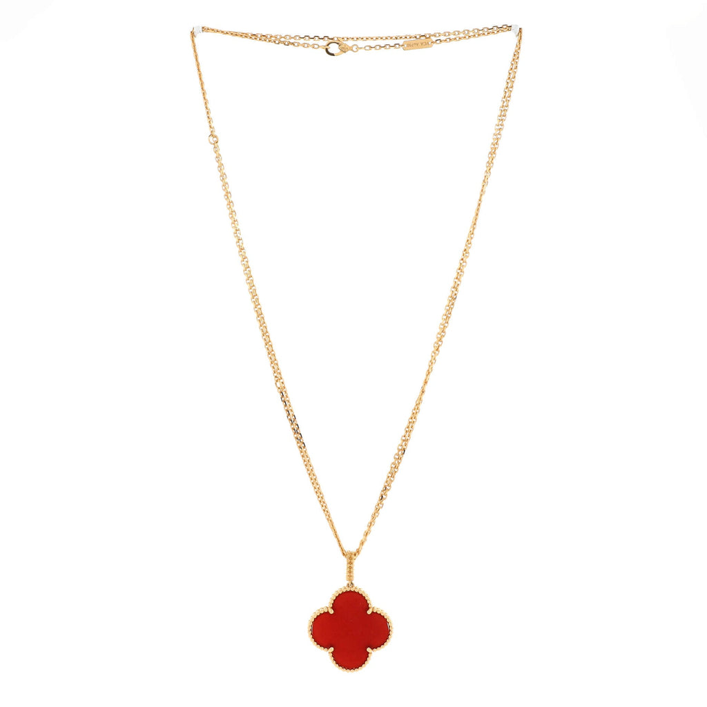 Magic Alhambra Pendant Long Necklace 18K Yellow Gold and Carnelian