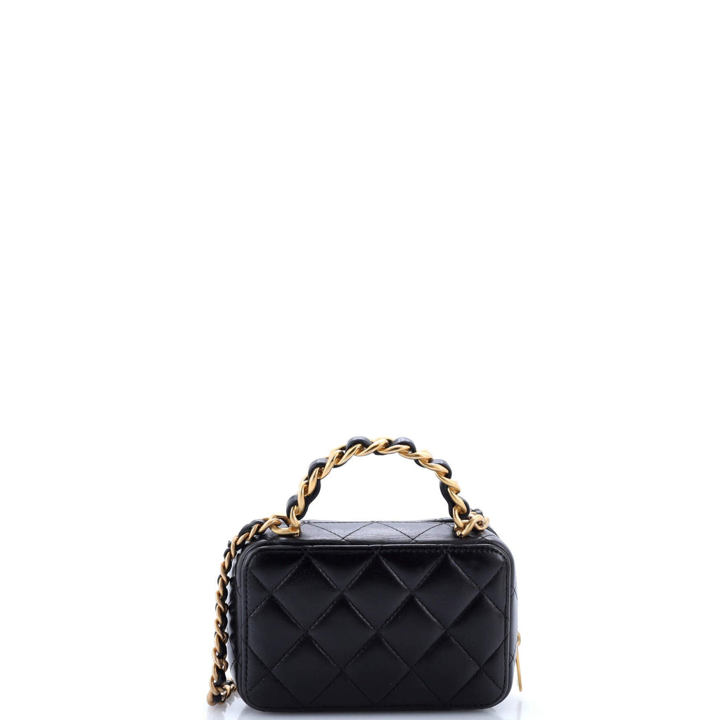 Woven Chain Top Handle Vanity Case Quilted Lambskin Mini