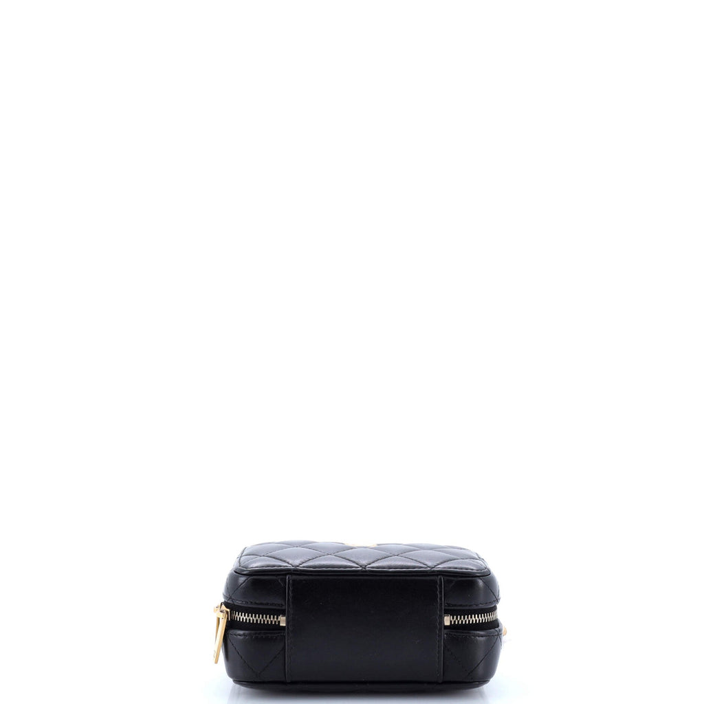 Woven Chain Top Handle Vanity Case Quilted Lambskin Mini