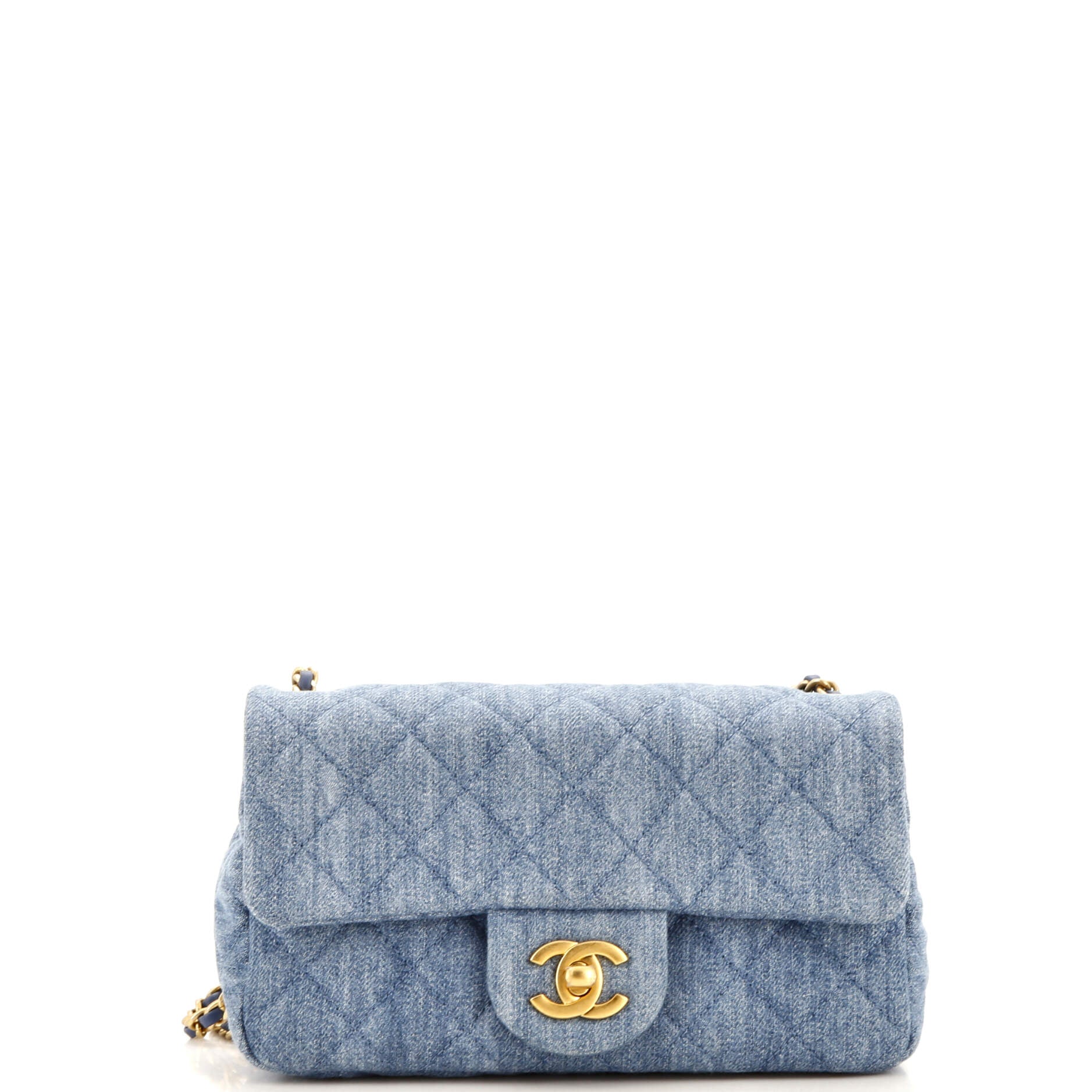 Pearl Crush Flap Bag Quilted Denim Mini