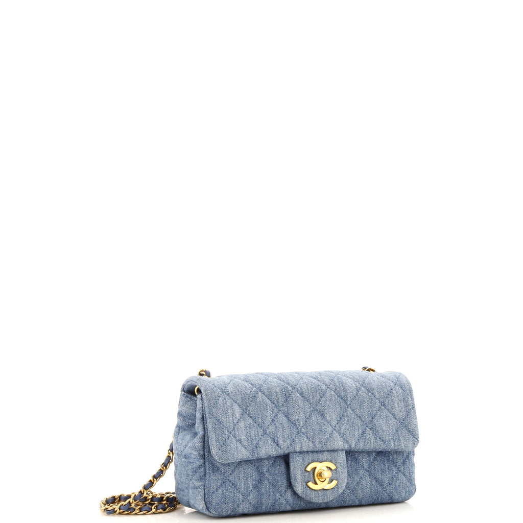 Pearl Crush Flap Bag Quilted Denim Mini