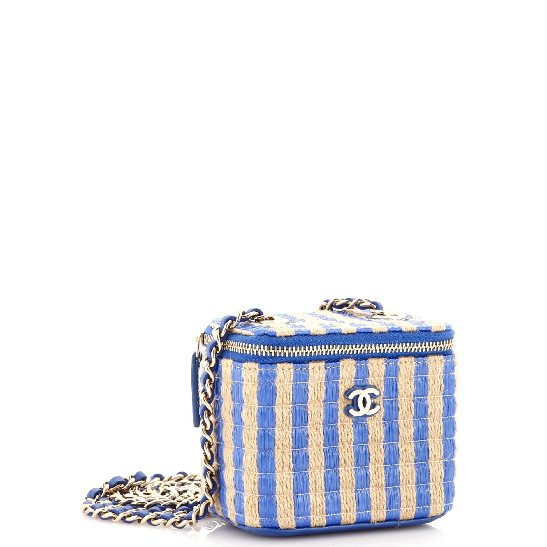 Classic Vanity Case with Chain Striped Raffia and Jute Mini