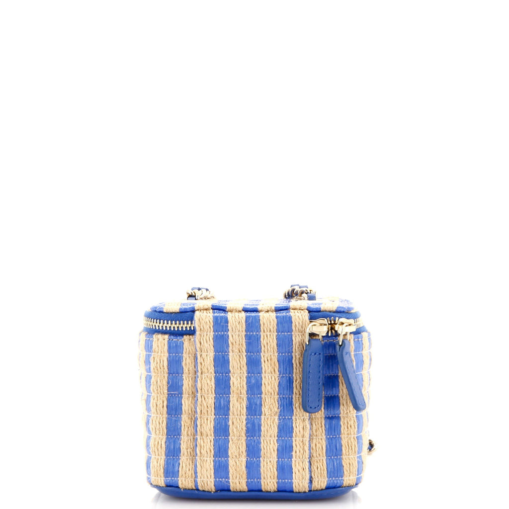 Classic Vanity Case with Chain Striped Raffia and Jute Mini