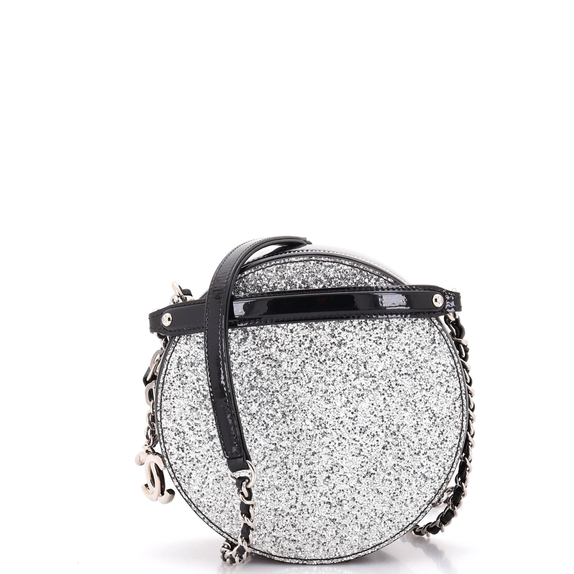 Evening On The Moon Round Evening Bag Glittered PVC with Patent Mini
