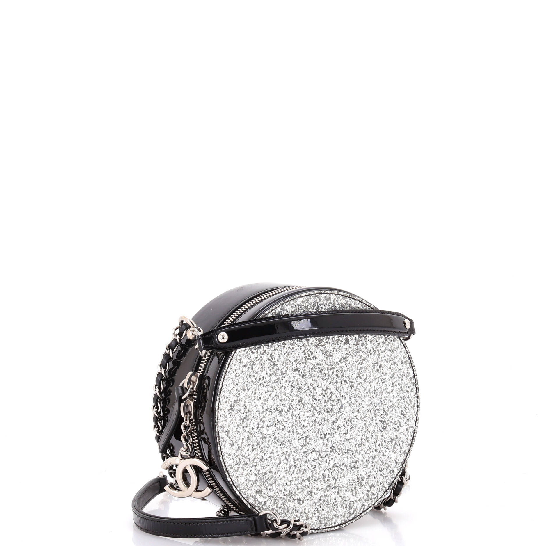 Evening On The Moon Round Evening Bag Glittered PVC with Patent Mini