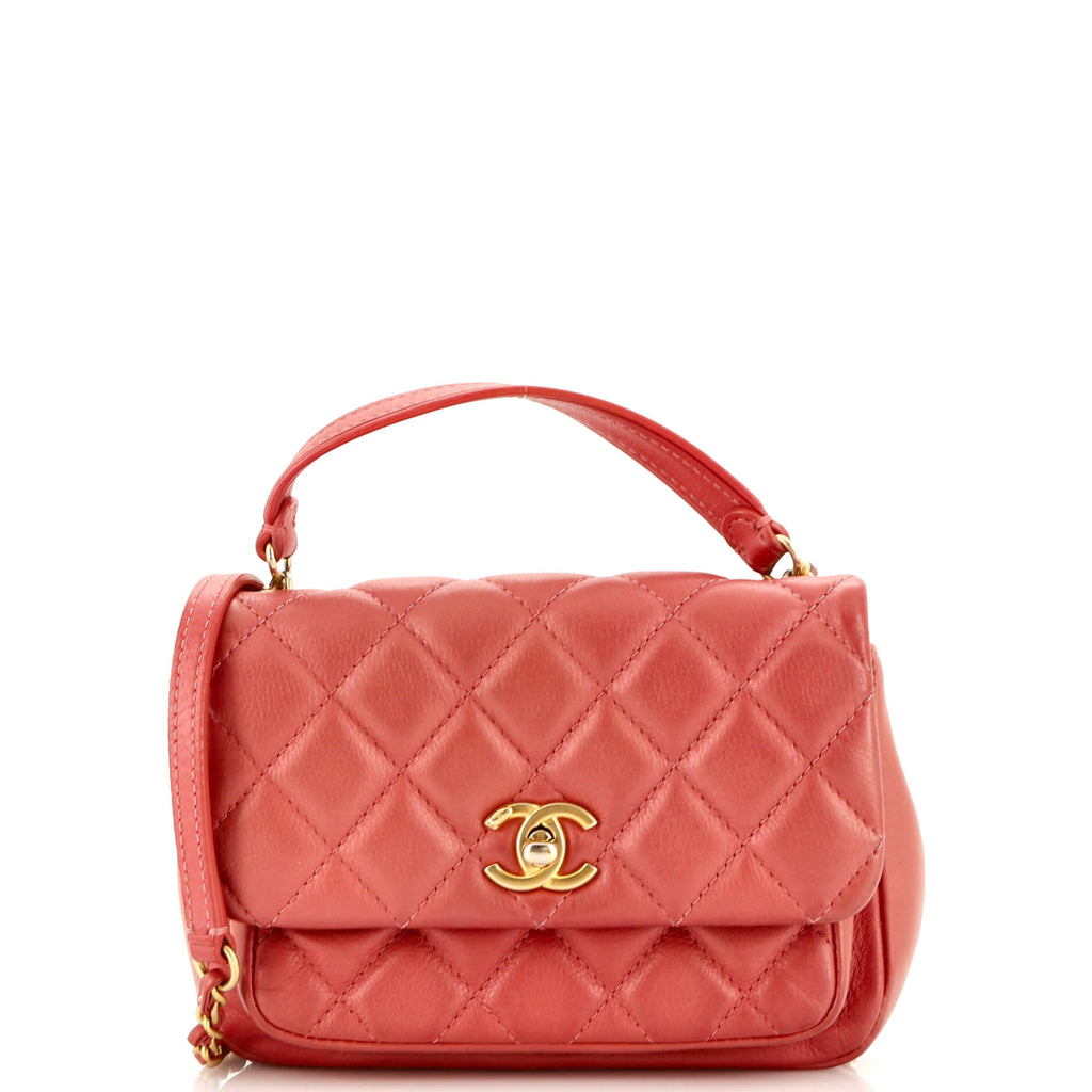 Front Pocket Top Handle Flap Bag Quilted Calfskin Mini