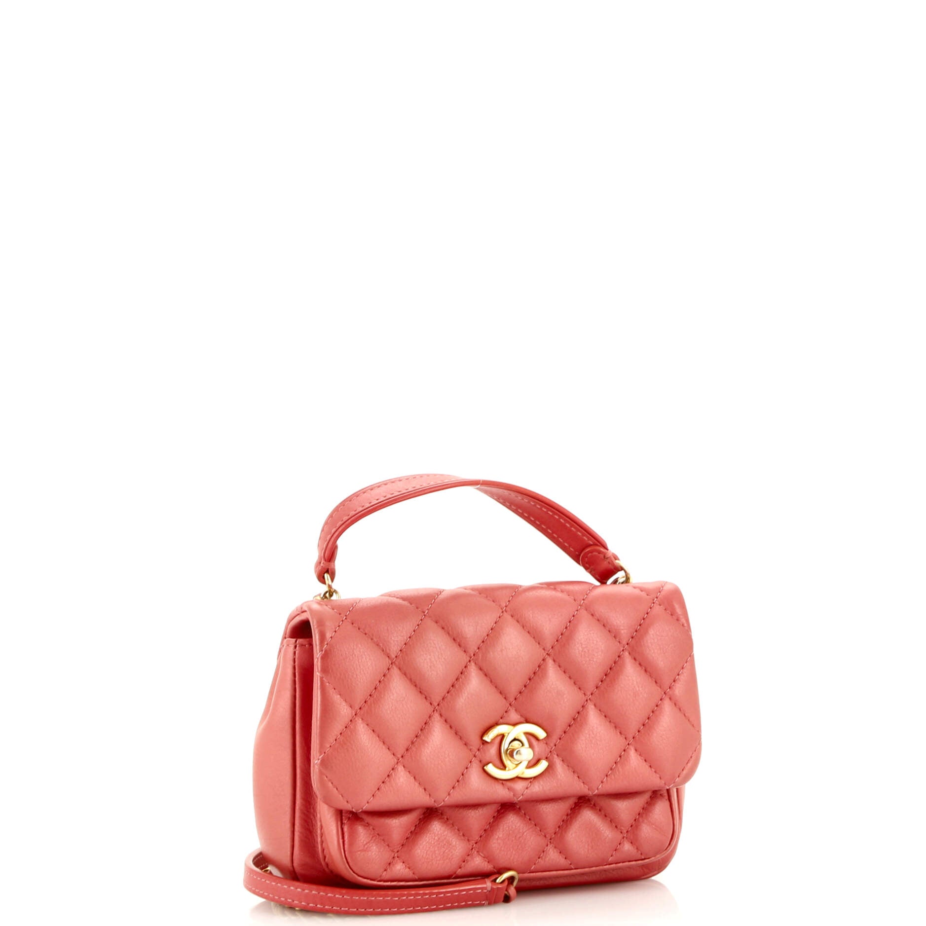 Front Pocket Top Handle Flap Bag Quilted Calfskin Mini