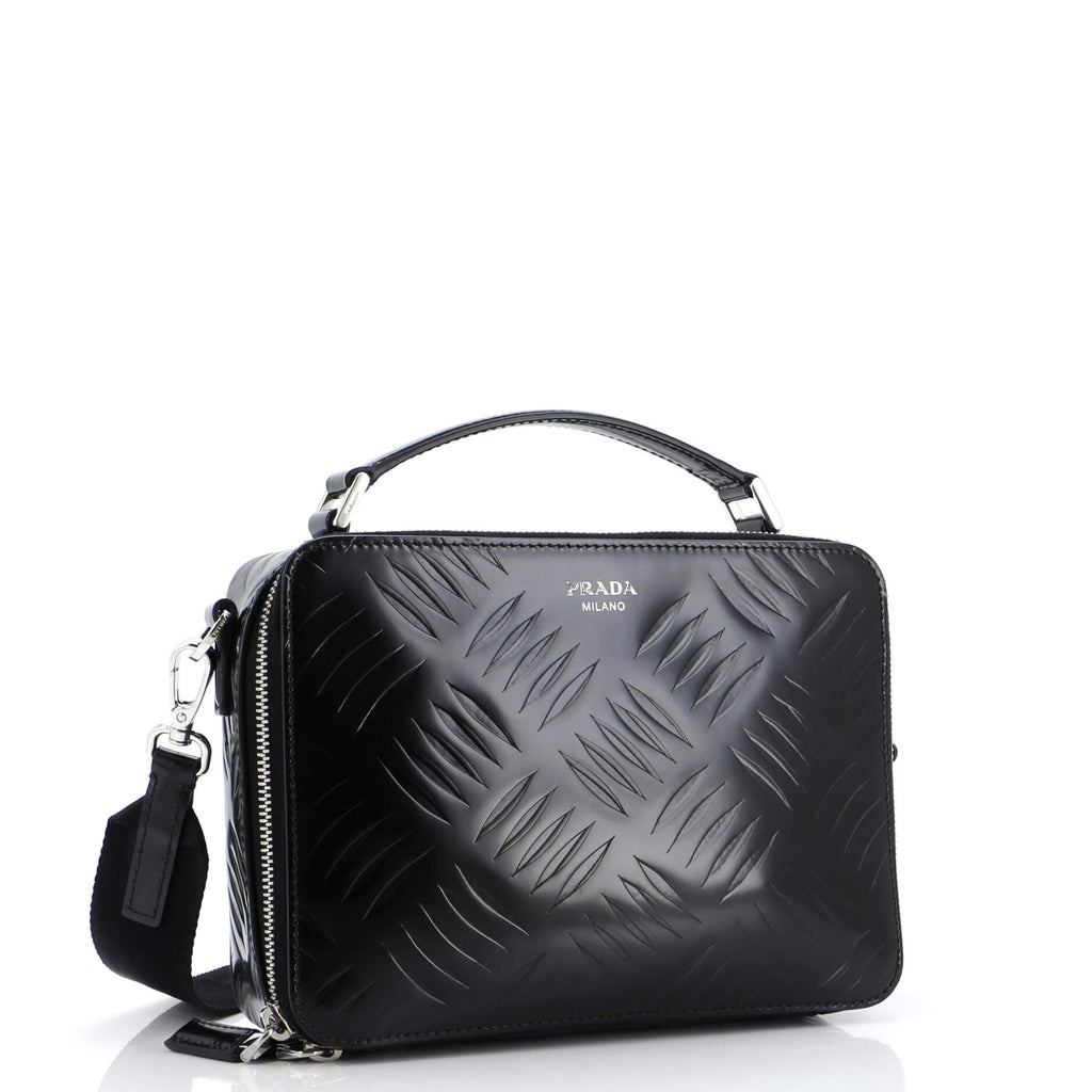 Brique Crossbody Bag Embossed Brushed Leather Medium