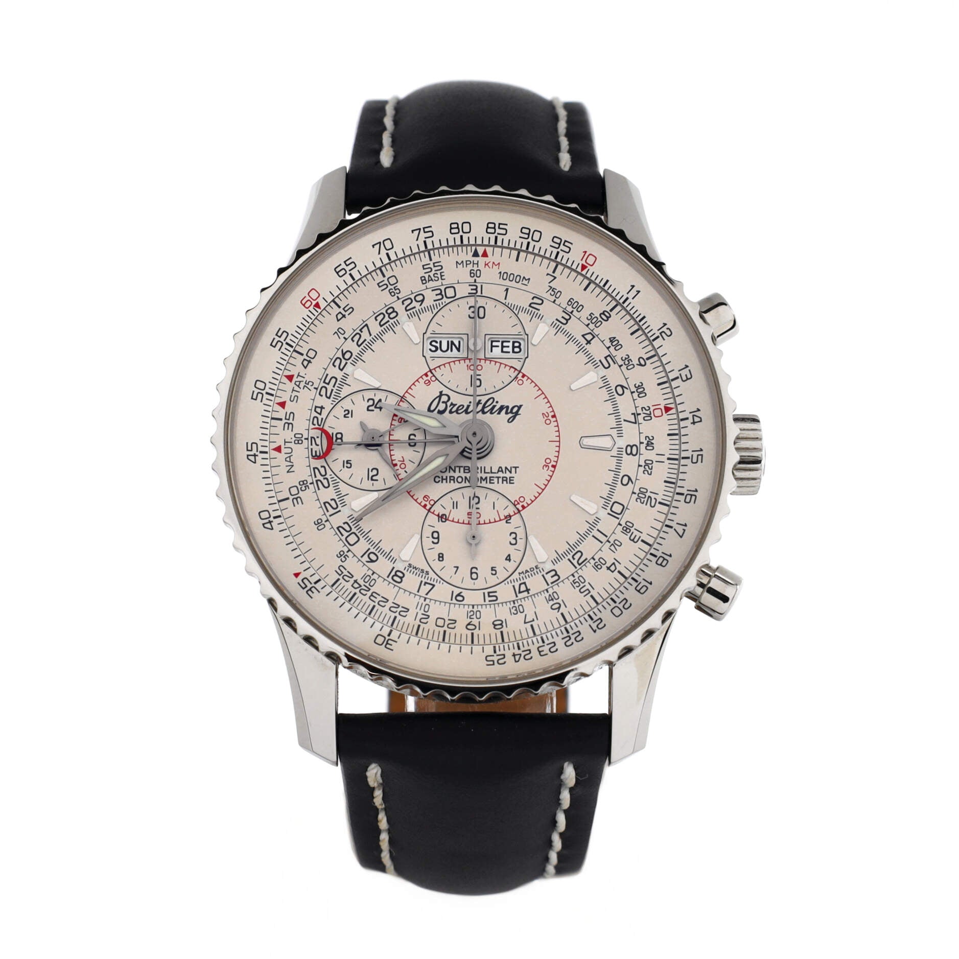 Navitimer Montbrillant Datora Chronograph Automatic Watch Stainless Steel and Leather 43