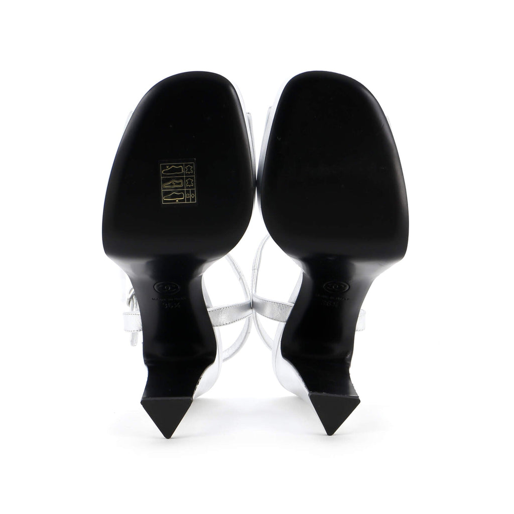 Women's CC Ankle Strap Platform Sandals Leather and Crystals