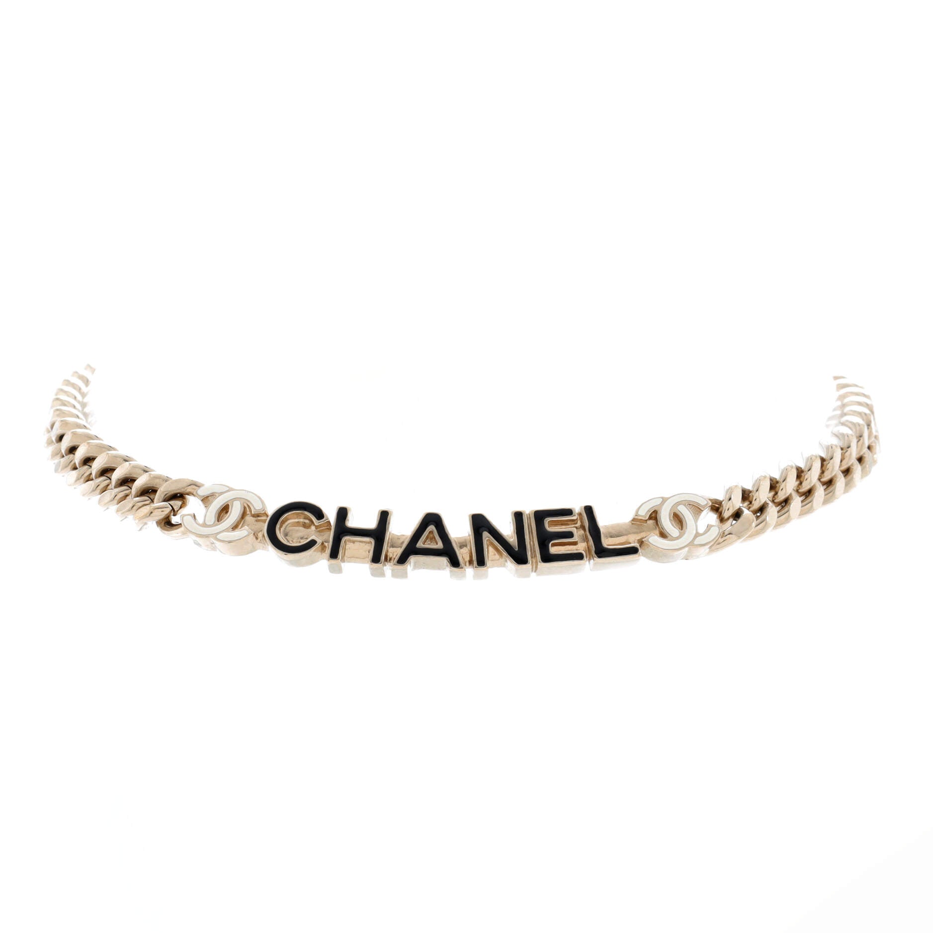 Logo CC Plate Choker Necklace Metal with Enamel