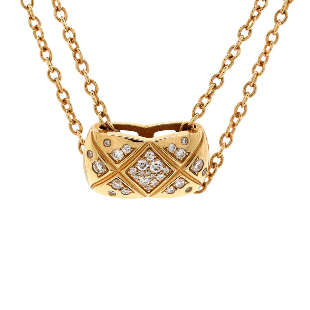 Coco Crush Double Chain Pendant Necklace 18K Beige Gold and Diamonds