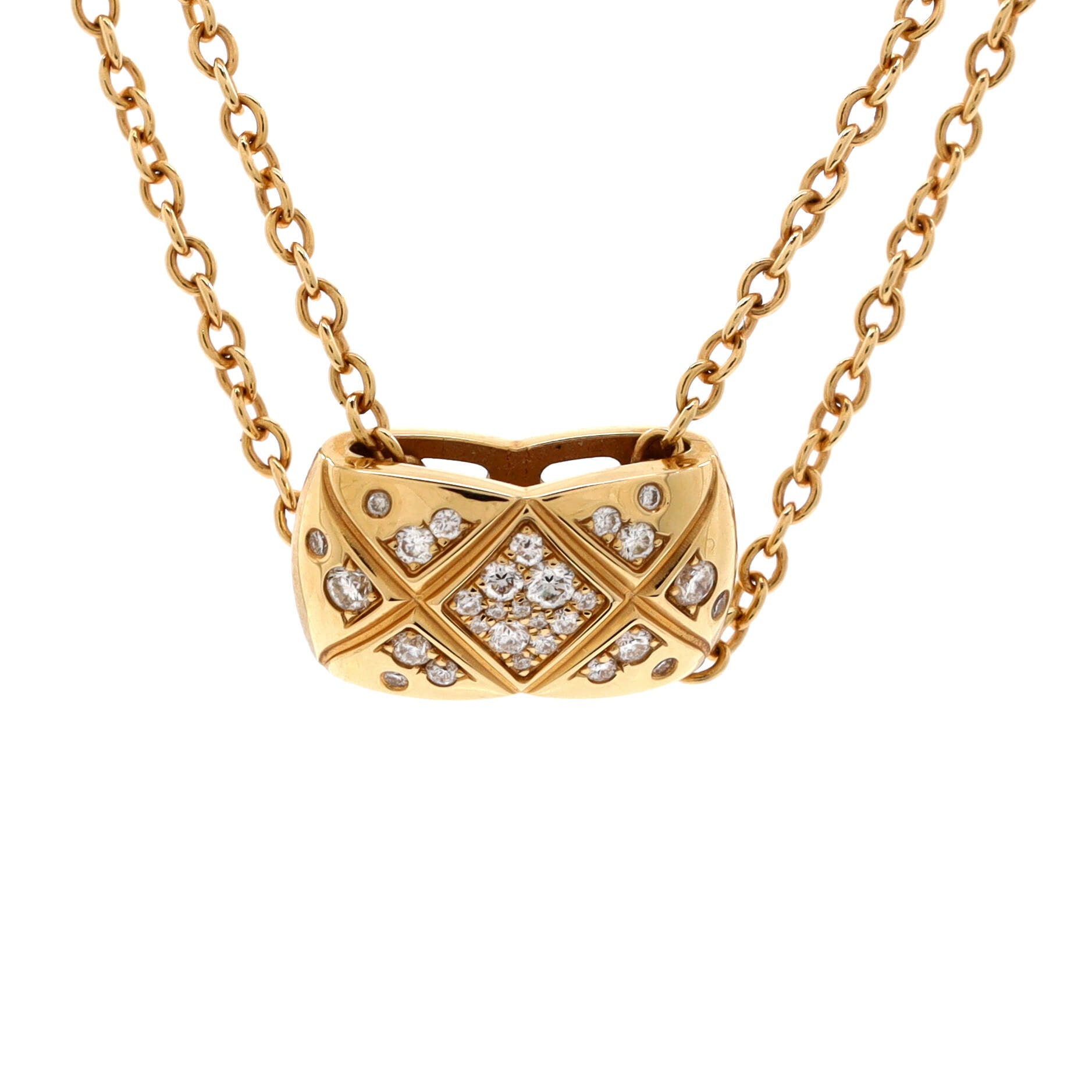 Coco Crush Double Chain Pendant Necklace 18K Beige Gold and Diamonds