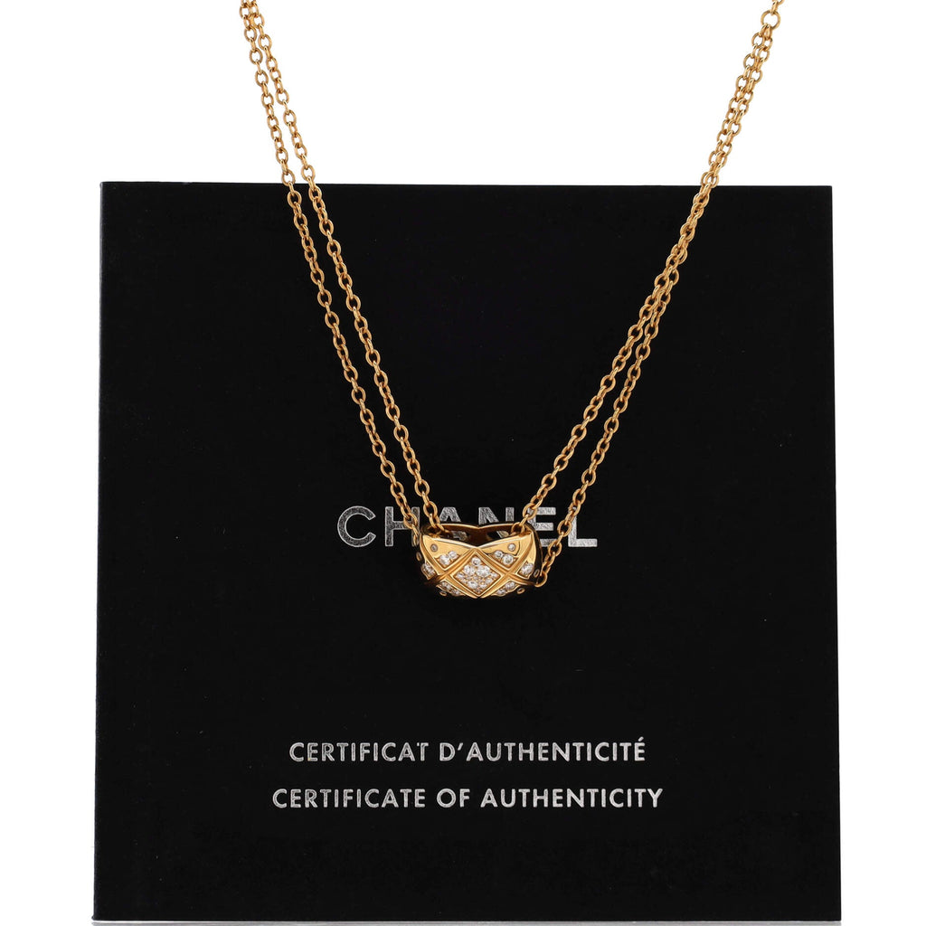 Coco Crush Double Chain Pendant Necklace 18K Beige Gold and Diamonds