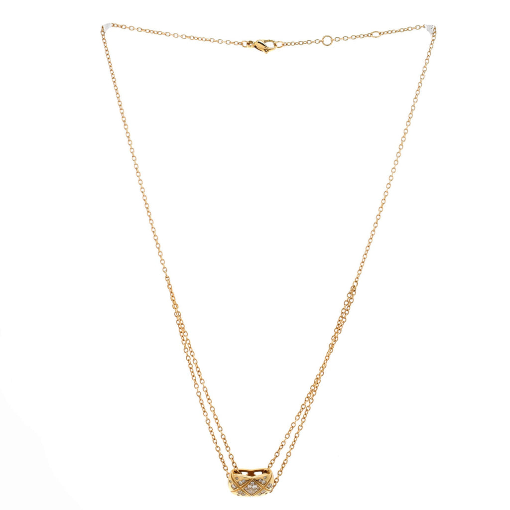 Coco Crush Double Chain Pendant Necklace 18K Beige Gold and Diamonds
