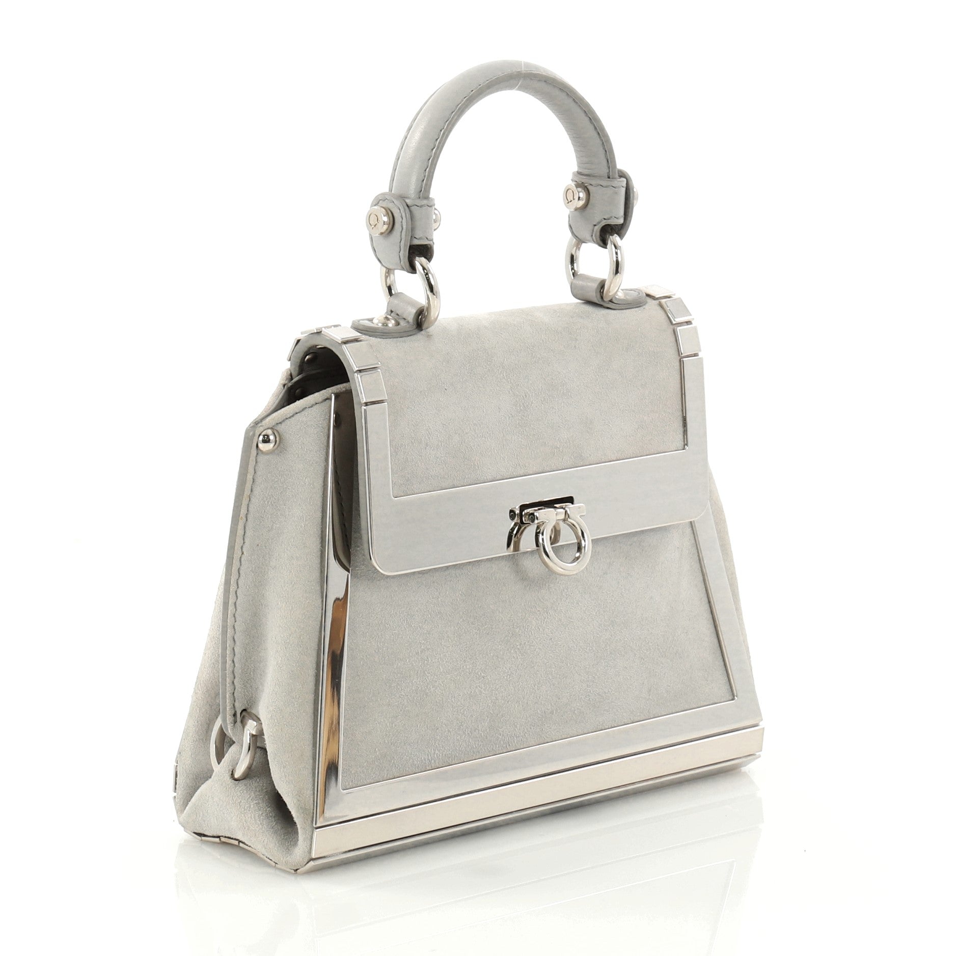Metal Frame Sofia Satchel Suede Mini