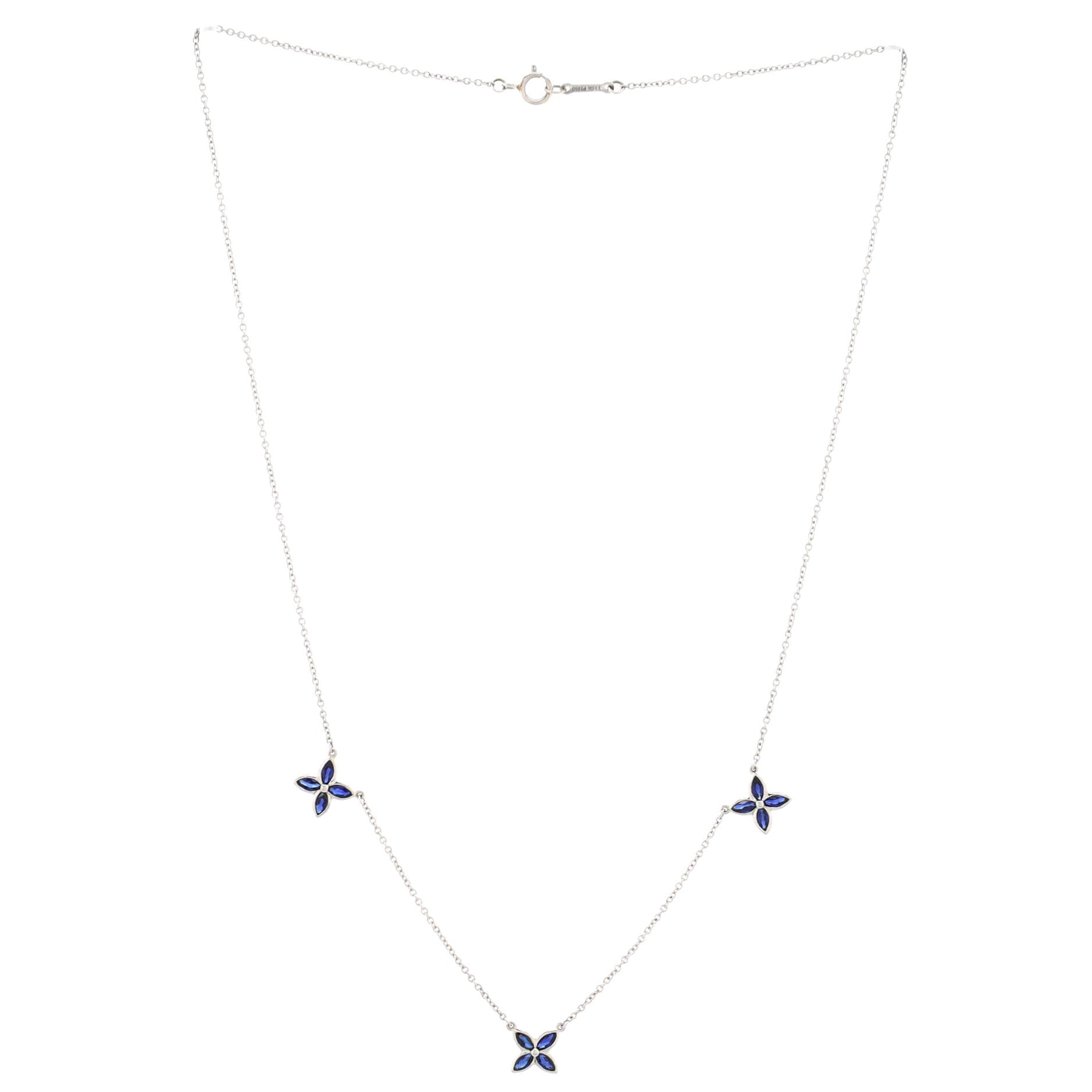 Victoria 3 Motif Pendant Necklace 18K White Gold with Sapphires