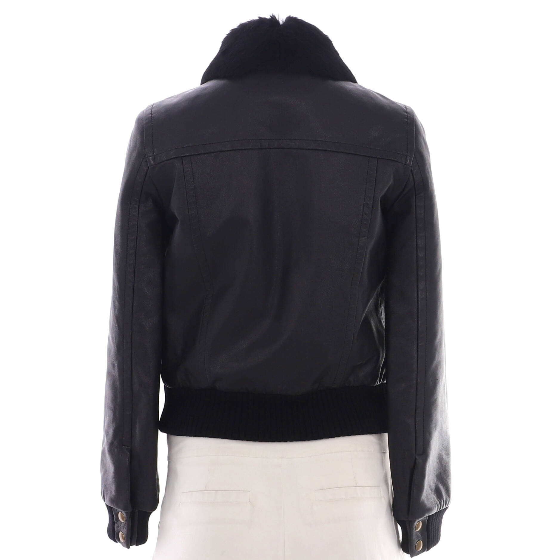 Women's Two Pocket Zip Jacket Leather with Fur