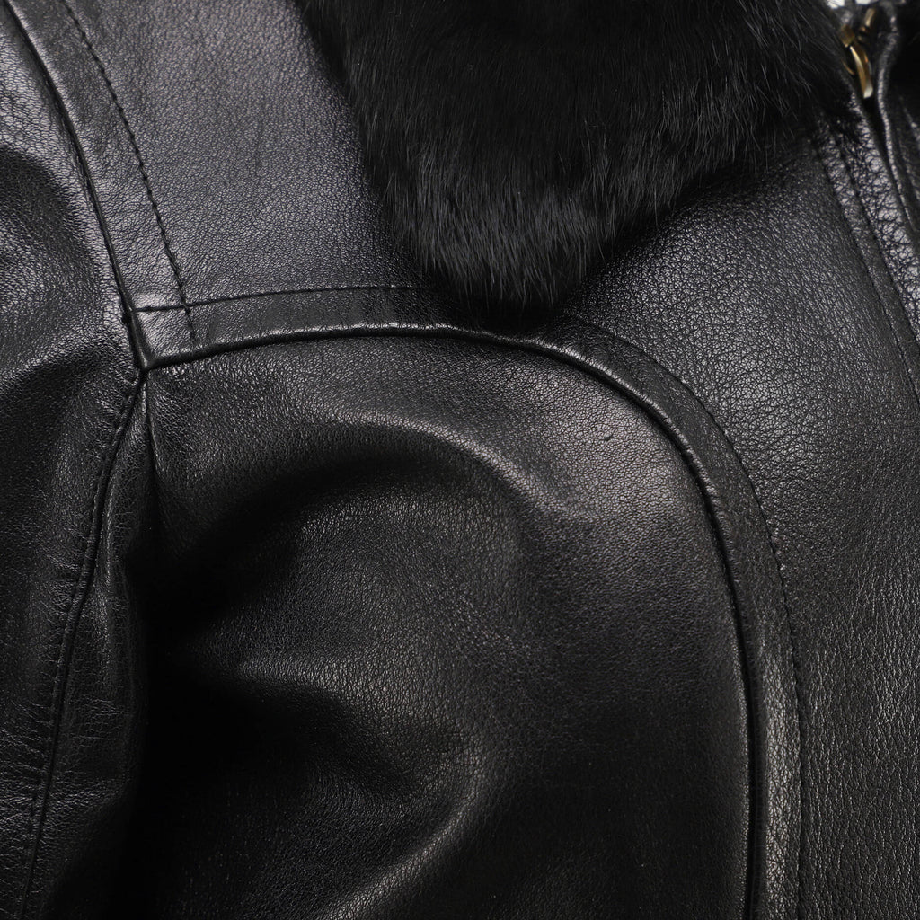 Women's Two Pocket Zip Jacket Leather with Fur