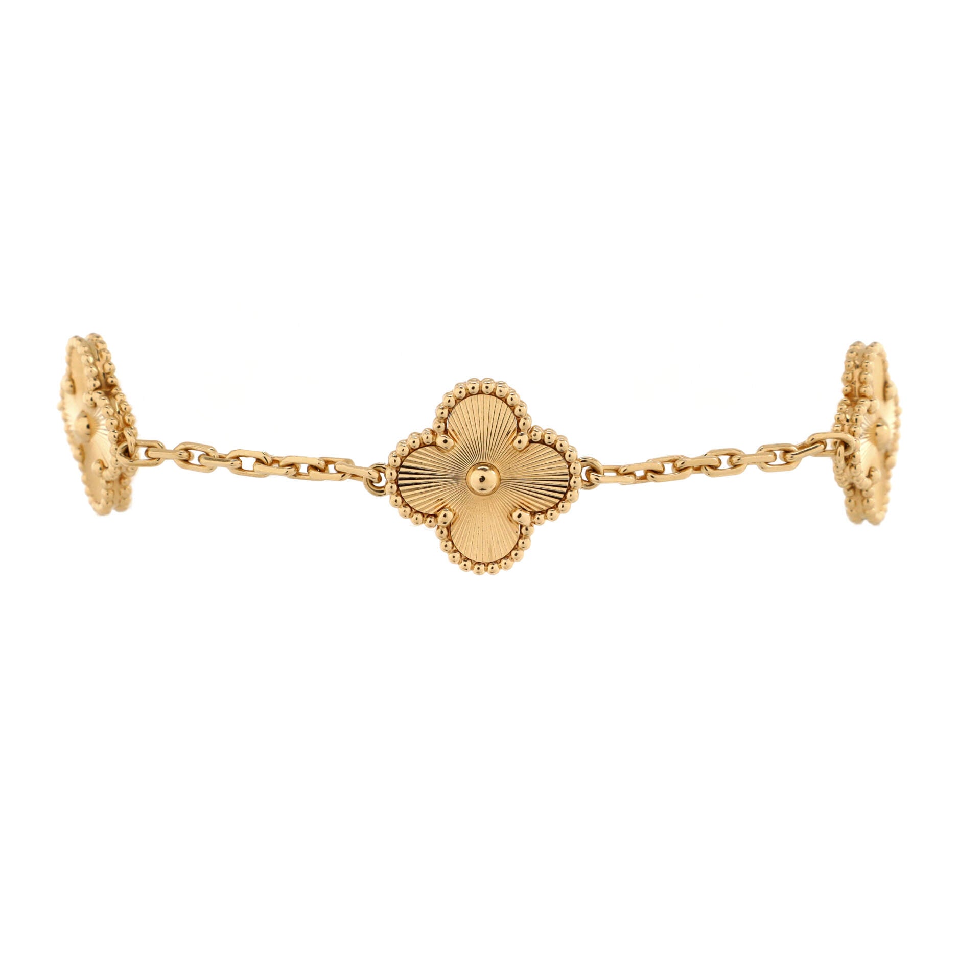Vintage Alhambra 5 Motifs Bracelet Guilloche 18K Yellow Gold