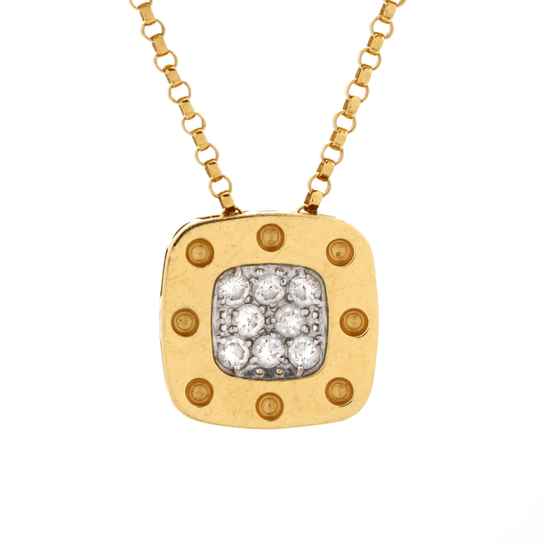 Pois Moi Square Pendant Necklace 18K Yellow Gold and Pave Diamonds Small