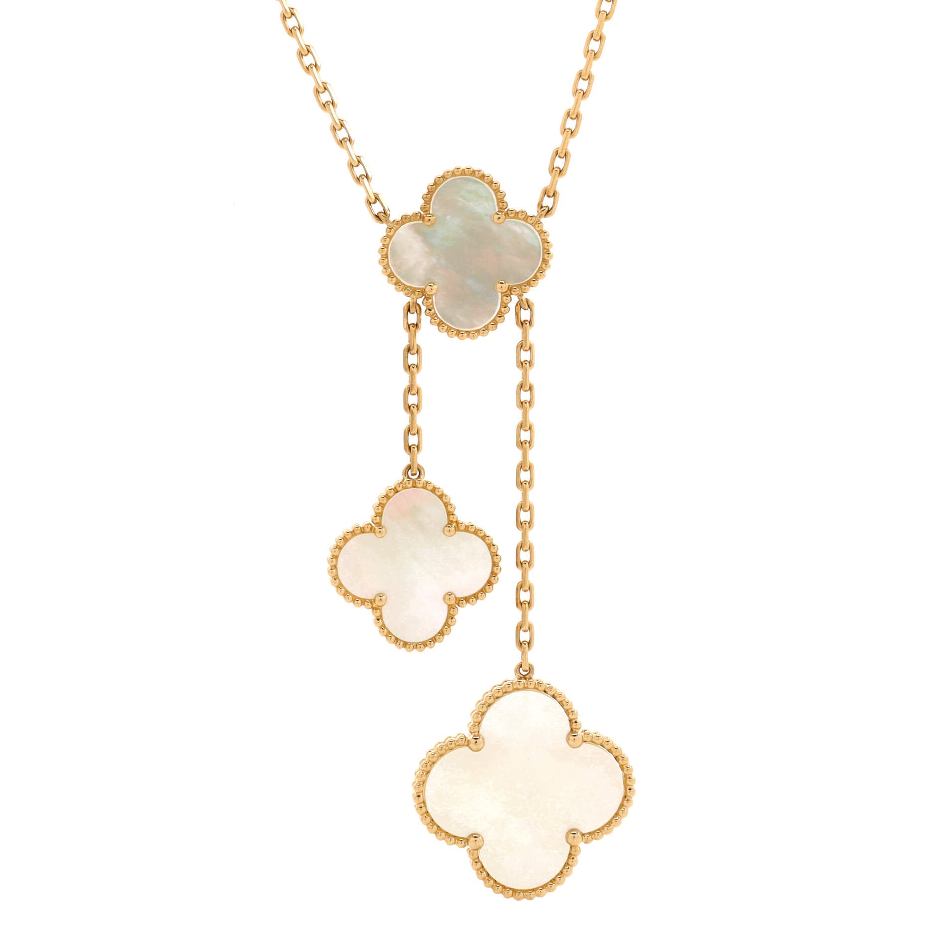 Magic Alhambra 6 Motifs Necklace 18K Yellow Gold and Mother of Pearl