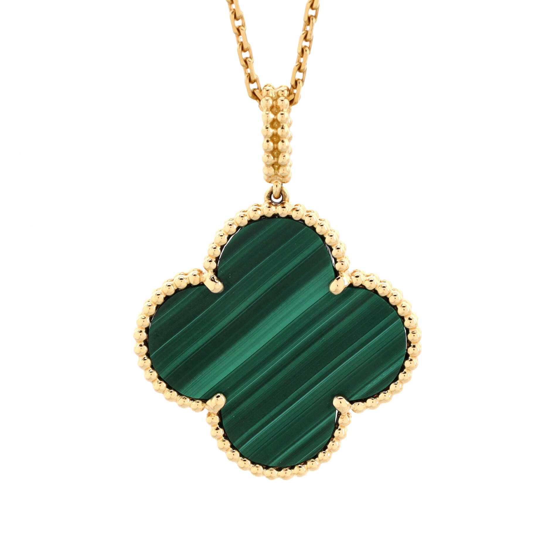 Magic Alhambra Pendant Necklace 18K Yellow Gold and Malachite