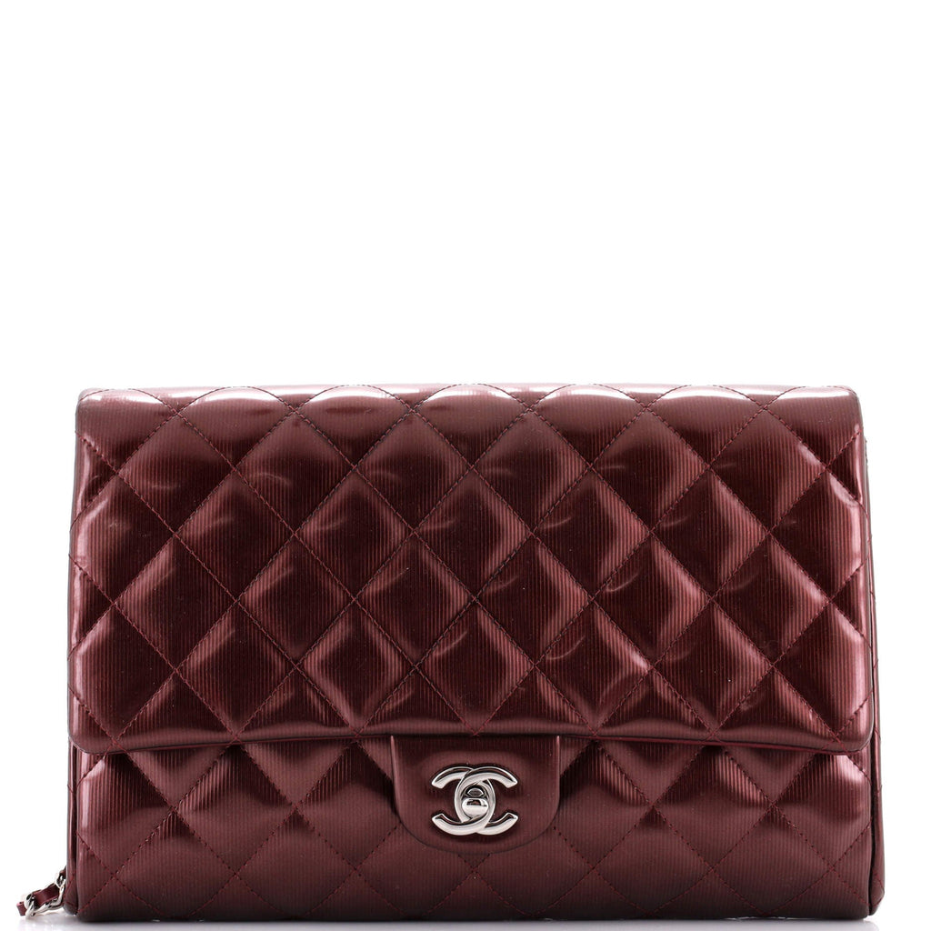Clutch with Chain Quilted Striated Metallic Patent