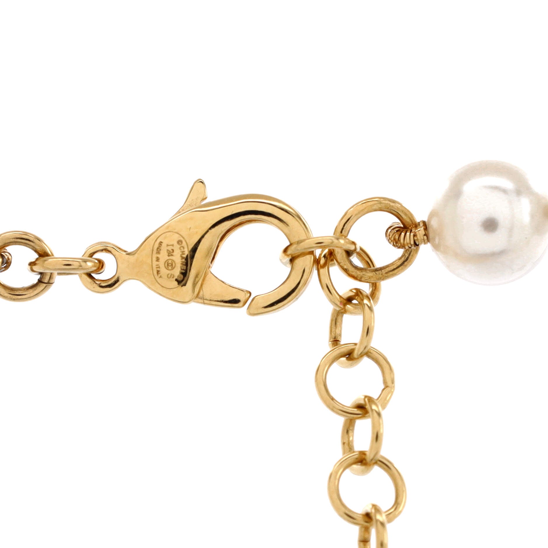 CC Drop Choker Necklace Metal and Faux Pearl