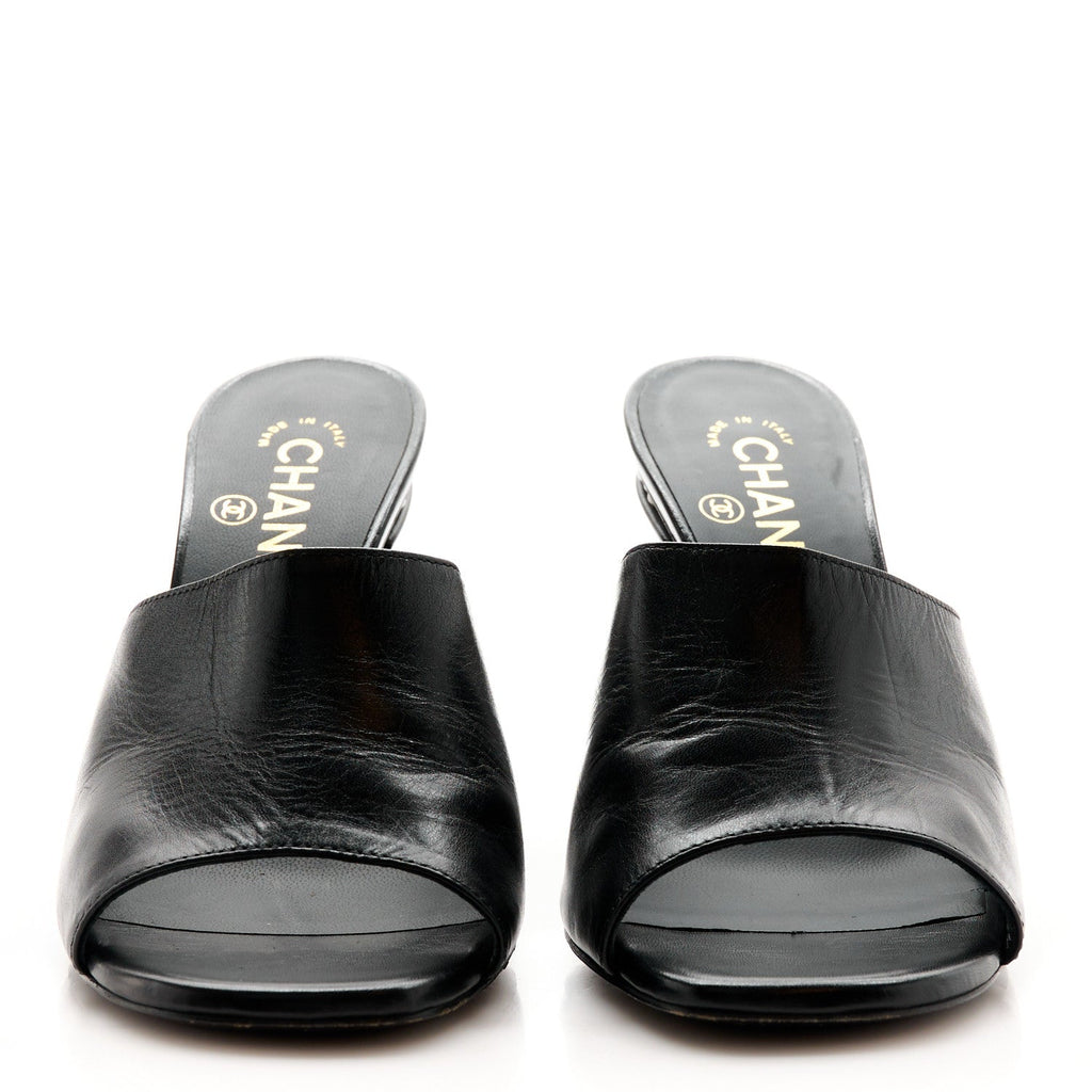 Shiny Goatskin Pearl Mule Sandals 38 Black