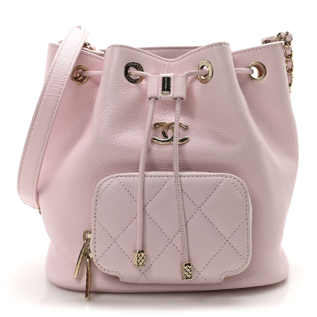 Caviar Quilted CC Pocket Bucket Bag Light Pink