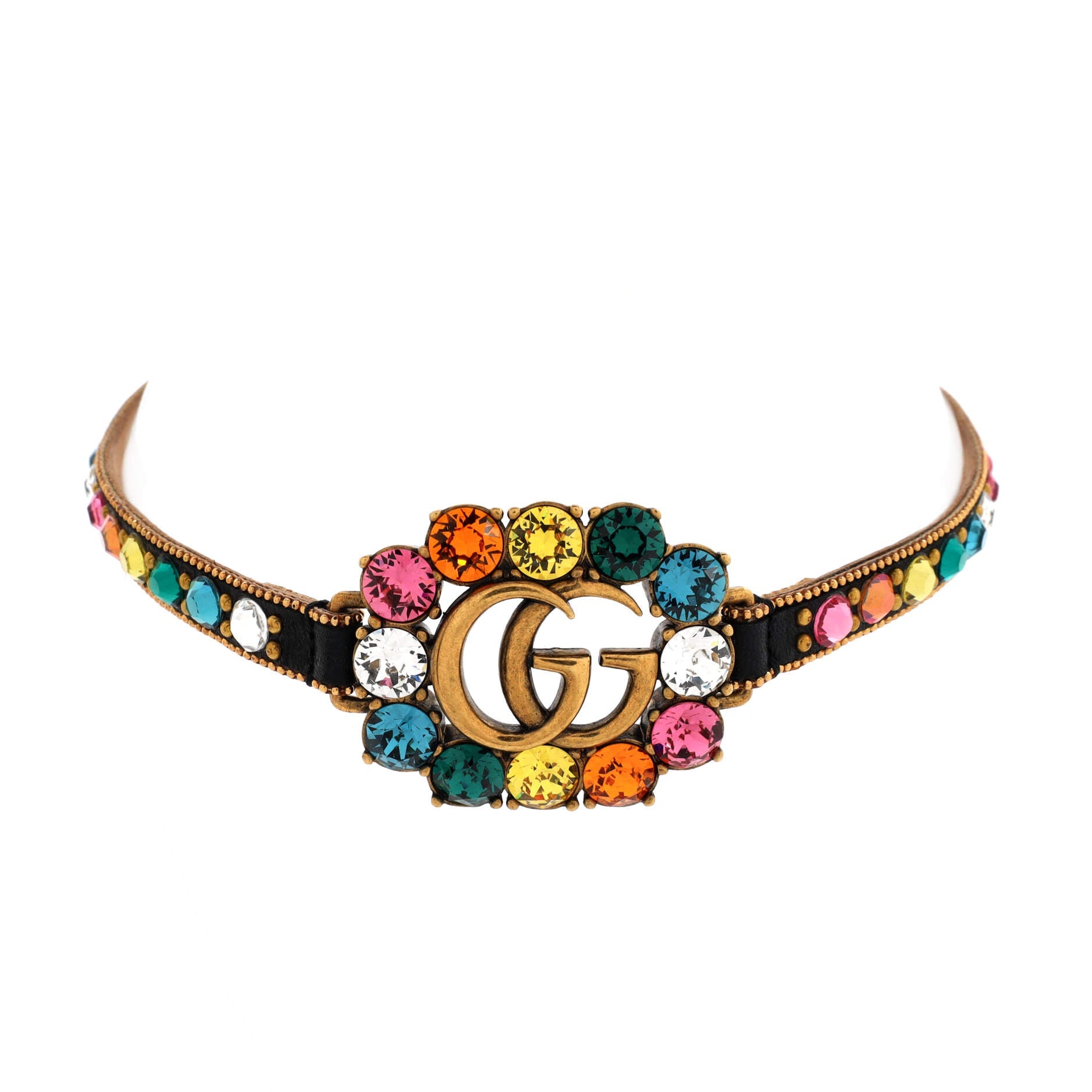 GG Marmont Choker Necklace Crystal Embellished Leather