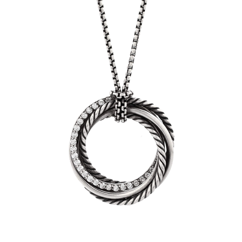 Crossover Pendant Necklace Sterling Silver with Diamonds 27mm