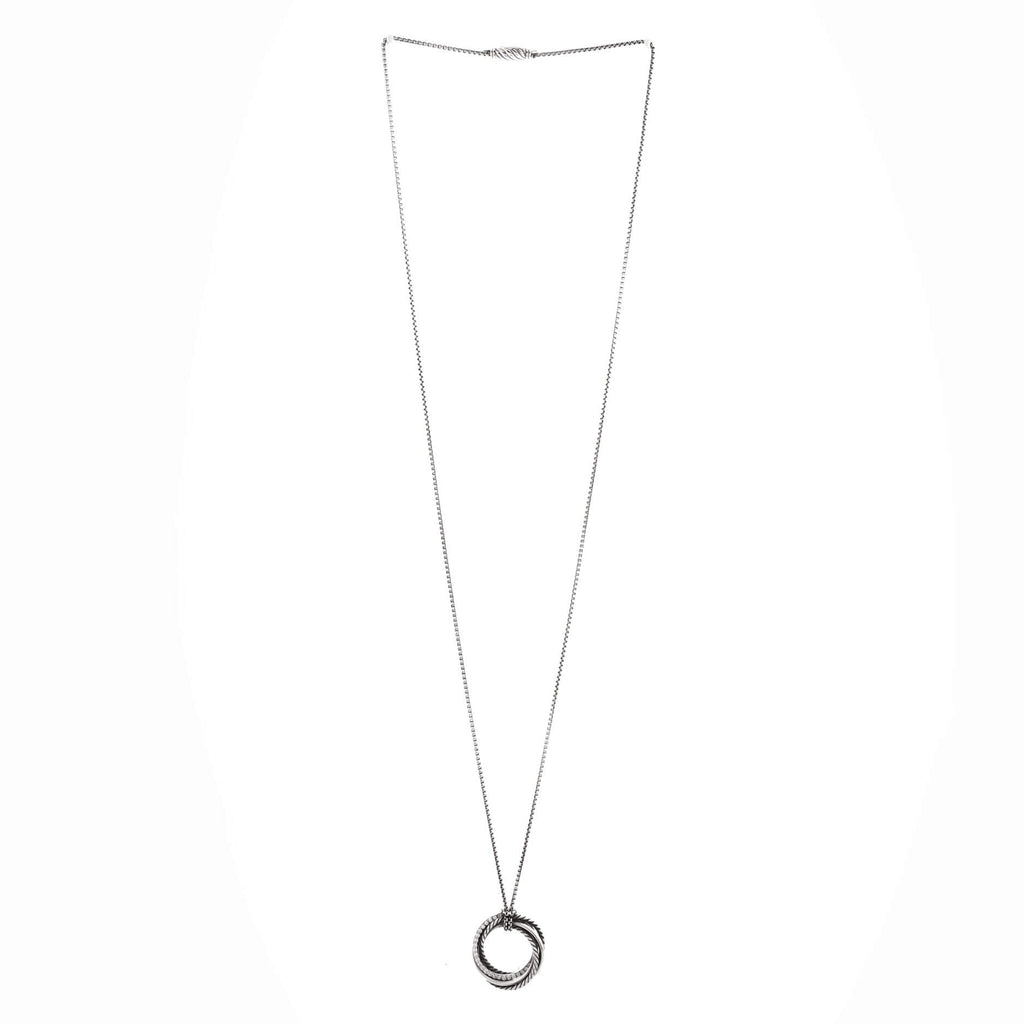 Crossover Pendant Necklace Sterling Silver with Diamonds 27mm