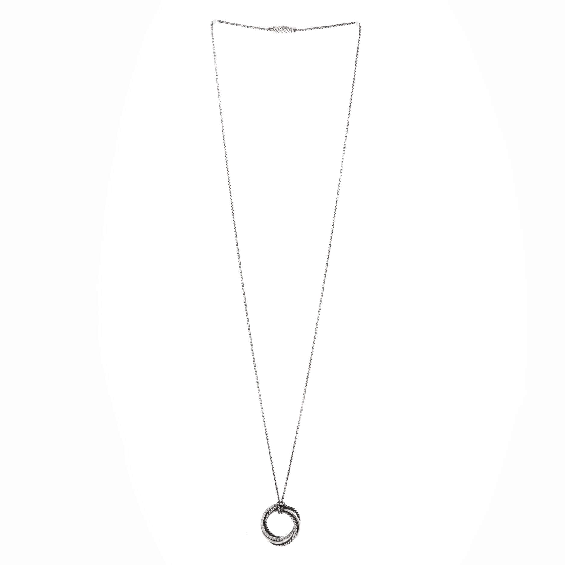 Crossover Pendant Necklace Sterling Silver with Diamonds 27mm