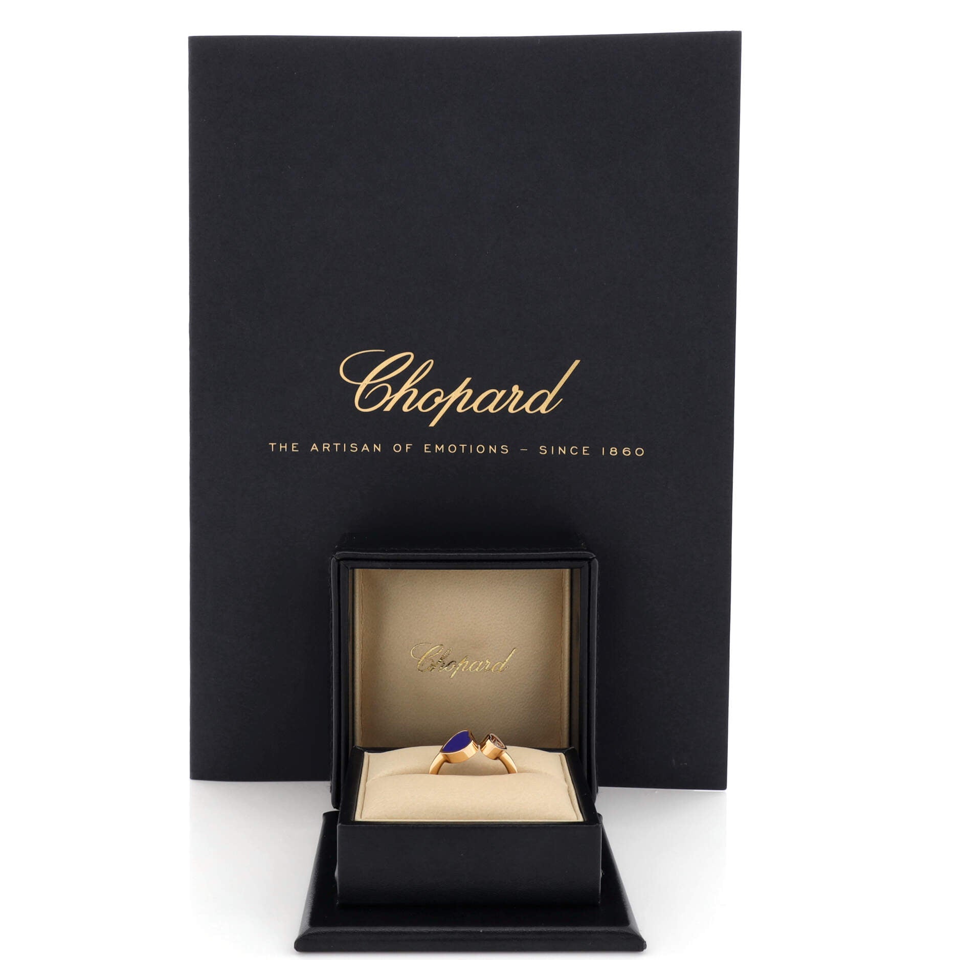 Happy Hearts Ring 18K Rose Gold and Lapis Lazuli with 1 Floating Diamond