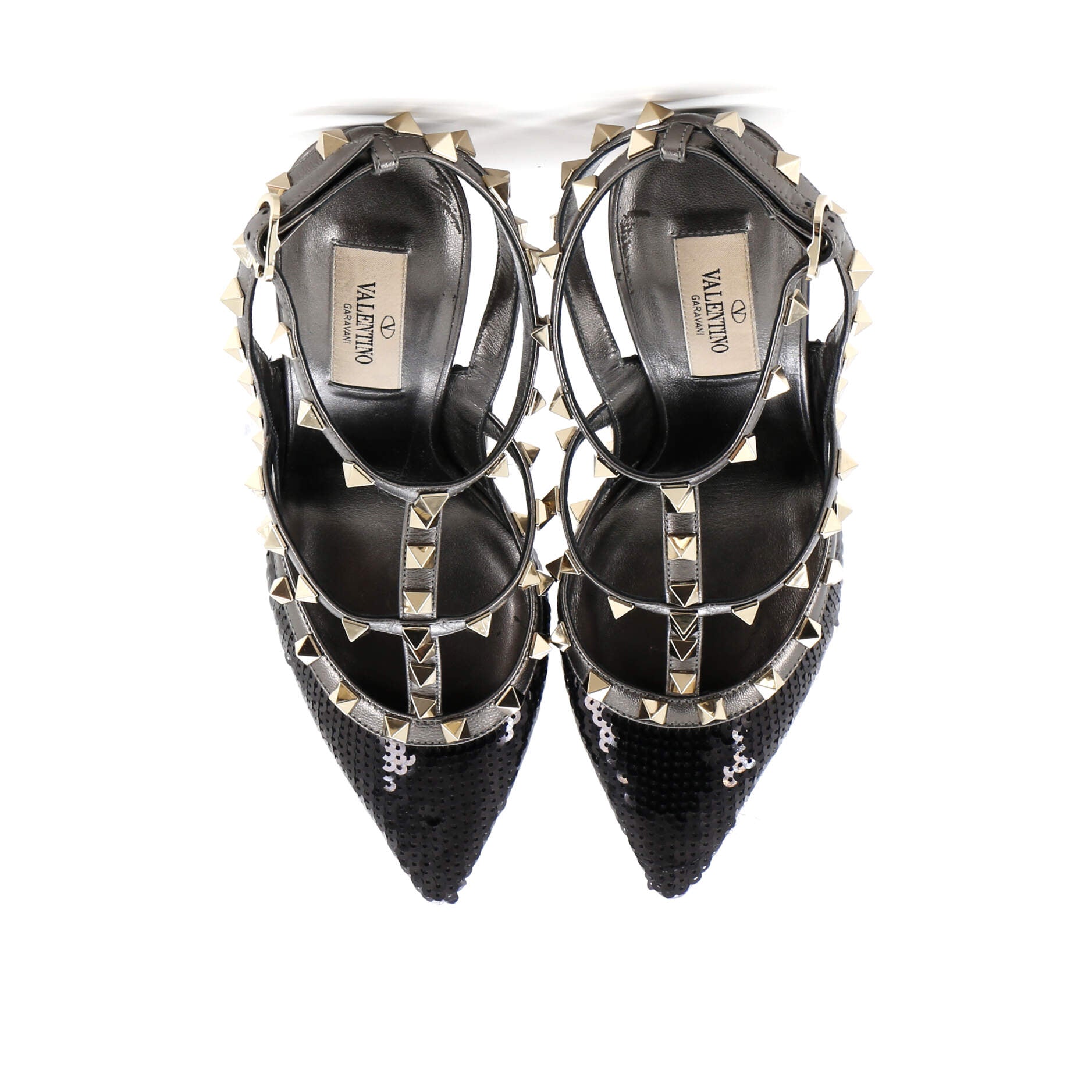 Women's Rockstud Ankle Strap Pumps Sequins and Leather 100