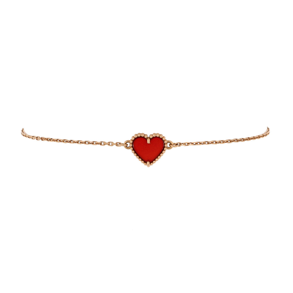 Sweet Alhambra Heart Bracelet 18K Rose Gold with Carnelian