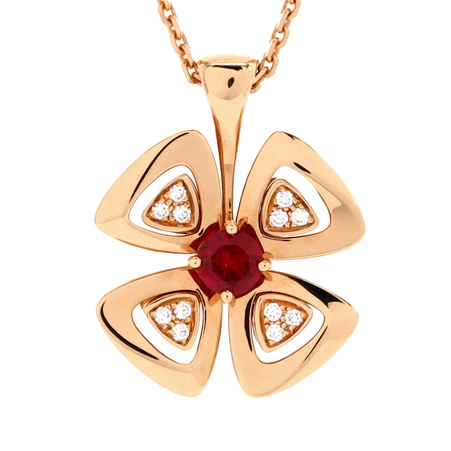 Fiorever Pendant Necklace 18K Rose Gold with Ruby and Diamonds