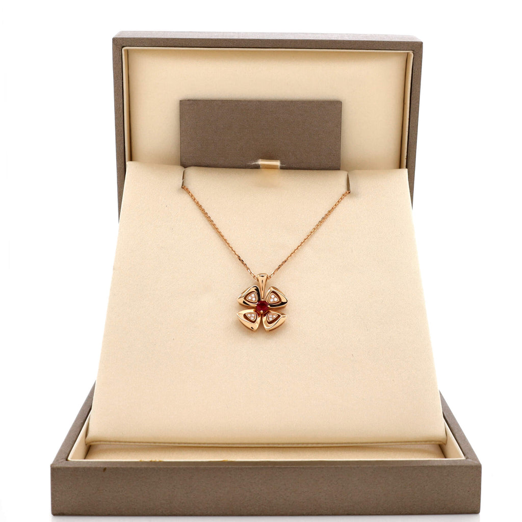 Fiorever Pendant Necklace 18K Rose Gold with Ruby and Diamonds