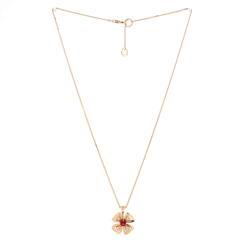 Fiorever Pendant Necklace 18K Rose Gold with Ruby and Diamonds