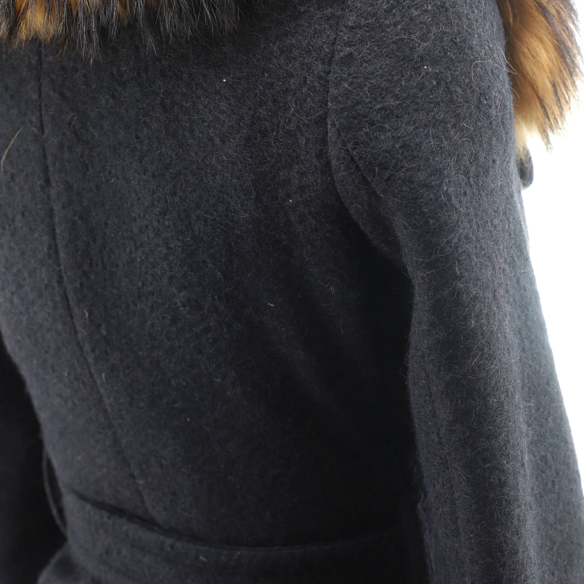 Women's Double Breasted Belted Chain Peacoat Wool with Fur